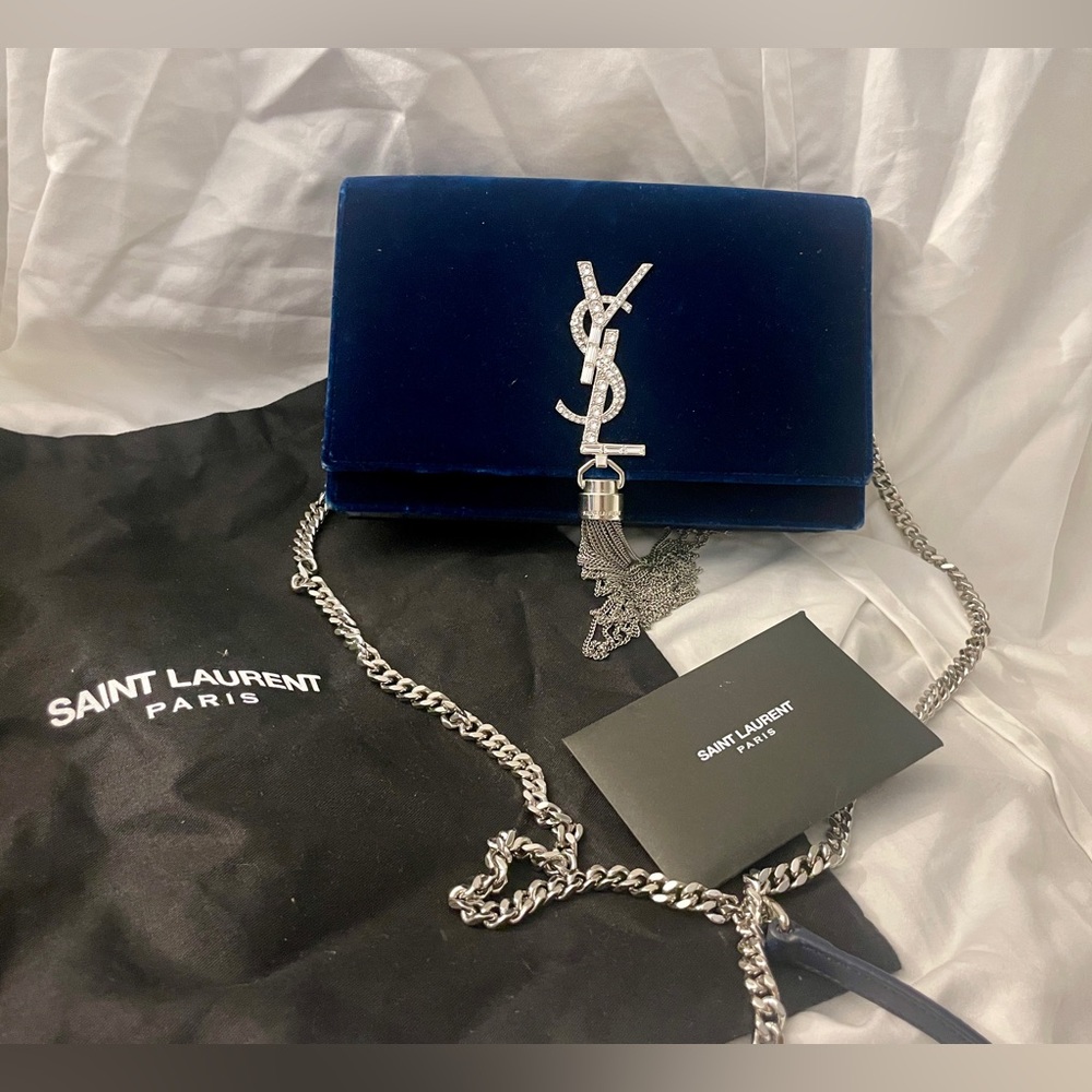 YSL  Saint Laurent Royal Blue Velvet Bag